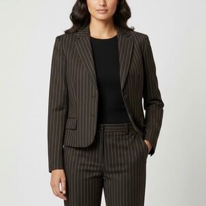 Ralph Lauren Black Label Brown Pinstripe 100% Wool Blazer Jacket Size 10